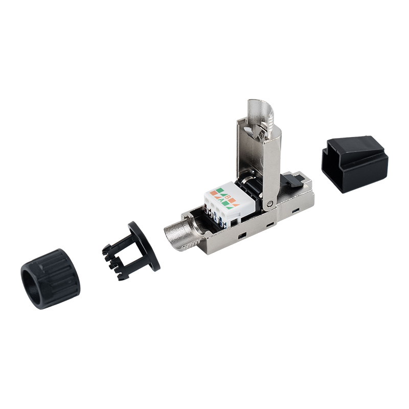 Cat7 oklopljeni RJ45 konektor bez alata (s plastičnim čepovima na glavi i plastičnim maticama na repu) RJ-G50S-2-C7 Cat7 oklopljeni RJ45 konektor bez alata (s plastičnim čepovima na glavi i plastičnim maticama na repu) RJ-G50S-2-C7