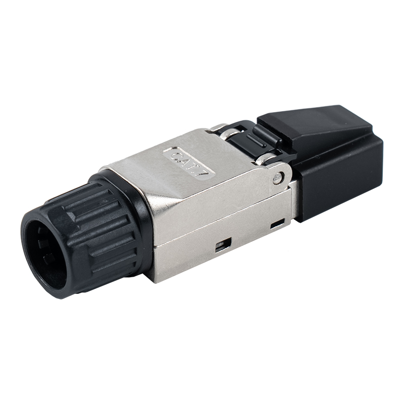 Cat7 oklopljeni RJ45 konektor bez alata (s plastičnim čepovima na glavi i plastičnim maticama na repu) RJ-G50S-2-C7